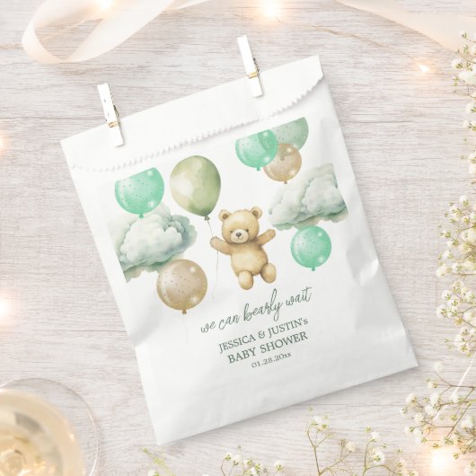 Teddy Bear Balloons Green Sky Baby shower Bedankzakje (Geknipt)