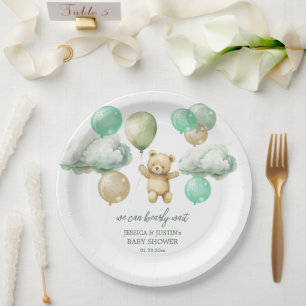 Teddy Bear Balloons Green Sky Baby shower Papieren Bordje