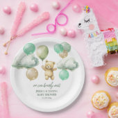 Teddy Bear Balloons Green Sky Baby shower Papieren Bordje (Feest)