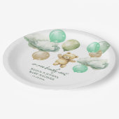 Teddy Bear Balloons Green Sky Baby shower Papieren Bordje (Gekanteld)