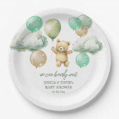 Teddy Bear Balloons Green Sky Baby shower Papieren Bordje (Voorkant)