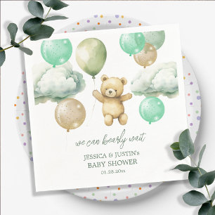 Teddy Bear Balloons Green Sky Baby shower Servet