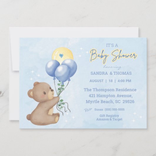 Teddy Bear Balloons Jongens Baby shower Kaart (Voorkant)