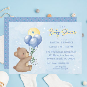 Teddy Bear Balloons Jongens Baby shower Kaart