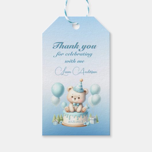Teddy Bear Balloons Kinder Foto Birthday Cadeaulabel (Voorkant)