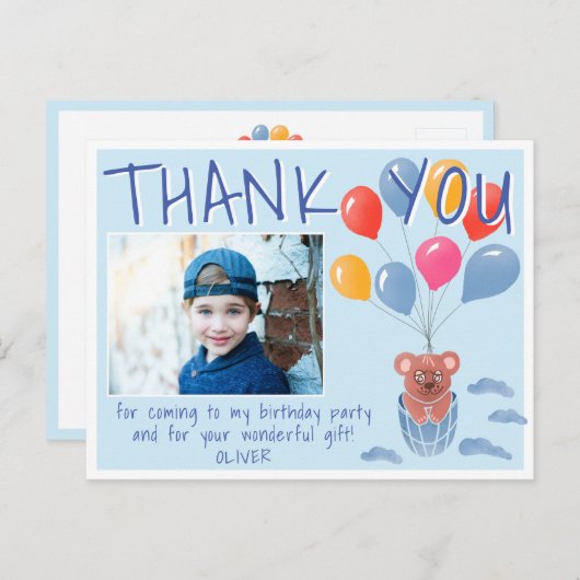 Teddy Bear Balloons Kinder Foto Birthday Dank u Briefkaart (Voorkant / Achterkant)