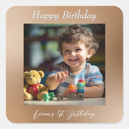 Teddy Bear Balloons Kinder Foto Birthday Vierkante Sticker (Voorkant)