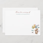 Teddy Bear & Balloons Kwekerij Blauw Dank u Notitiekaartje (Voorkant / Achterkant)