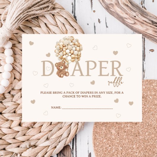 Teddy Bear Balloons Luier Raffle Baby shower Informatiekaartje