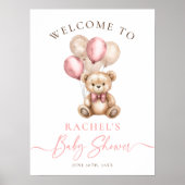 Teddy Bear Balloons Meisje Baby shower Welkom Poster (Voorkant)
