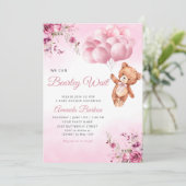 Teddy Bear Balloons meisje Bearly Wait Baby shower Kaart (Staand voorkant)