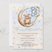 Teddy Bear Balloons & Moon Blue Boy Baby shower Kaart (Voorkant)