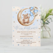 Teddy Bear Balloons & Moon Blue Boy Baby shower Kaart (Staand voorkant)