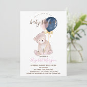 Teddy Bear Balloons Ombre Striped Baby shower Kaart (Staand voorkant)