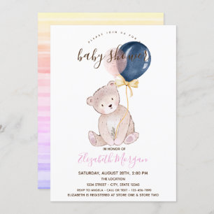 Teddy Bear Balloons Ombre Striped Baby shower Kaart