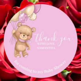 Teddy Bear Balloons PInk Bedankt Ronde Sticker