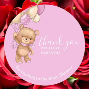 Teddy Bear Balloons PInk Bedankt Ronde Sticker