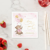 Teddy Bear Balloons Pink Gold Stars Birthday Servet (Insitu)