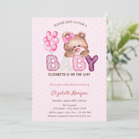 Teddy Bear Balloons Polka Dots Baby shower Kaart (Staand voorkant)