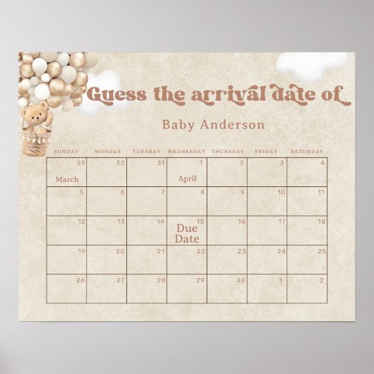 Teddy Bear Balloons Raad de vervaldatum Kalender Poster (Voorkant)