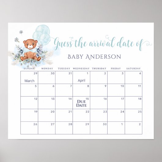 Teddy Bear Balloons Raad de vervaldatum Kalender Poster (Voorkant)