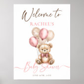 Teddy Bear Balloons Roze Baby shower Welkom Poster (Voorkant)