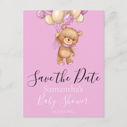 Teddy Bear Balloons Roze het Briefkaart Datum (Voorkant)