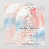 Teddy Bear Balloons Waterverf Baby shower Kaart (Voorkant / Achterkant)