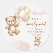 Teddy Bear Balloons We Can Bearly Wait Ronde Sticker (Voorkant)