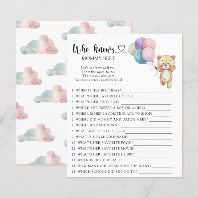Teddy Bear Balloons - Wie kent mama het beste (Voorkant / Achterkant)