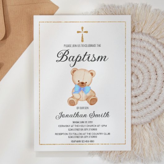 Teddy Bear Baptism Christening Uitnodiging
