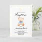 Teddy Bear Baptism Christening Uitnodiging (Staand voorkant)