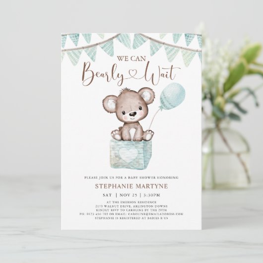 Teddy Bear Barly wacht blauw ballonvaarding in Bab Kaart (Staand voorkant)