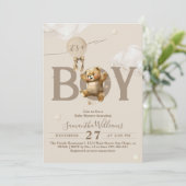 Teddy Bear Barly Wachten Ballon Baby Boy Shower In Kaart (Staand voorkant)