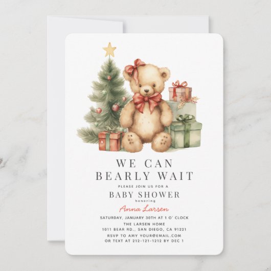 Teddy Bear Barly Wachten Vakantie Meisje Baby show Kaart (Voorkant)