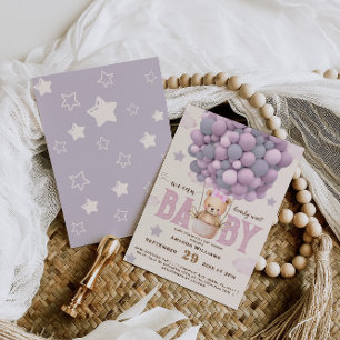 Teddy Bear Barly Wachten Violet Baby Meisje Douche Kaart