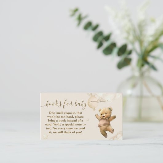 Teddy Bear Barly Wait Air Balloon Baby shower Informatiekaartje (Staand voorkant)
