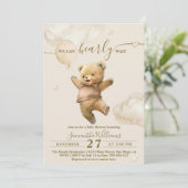 Teddy Bear Barly Wait Air Balloon Baby shower Kaart (Staand voorkant)