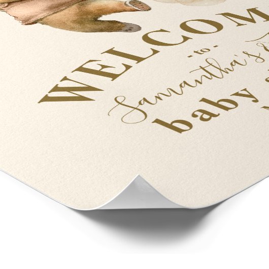 Teddy Bear Barly Wait Air Balloon Baby shower Poster (Hoek)