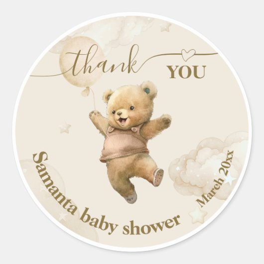 Teddy Bear Barly Wait Air Balloon Baby shower Ronde Sticker (Voorkant)