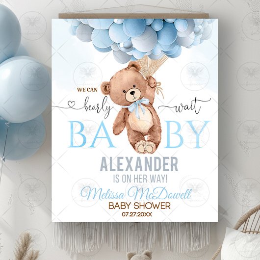 Teddy Bear Barly Wait Baby shower Tapestry Blauw Wandkleed