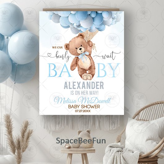Teddy Bear Barly Wait Baby shower Tapestry Blauw Wandkleed