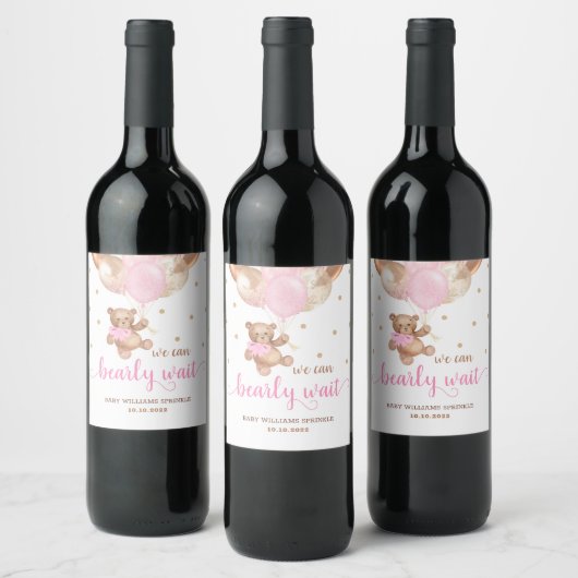 Teddy Bear Barly Wait Baby shower Wine Label Wijn Etiket (Flessen)