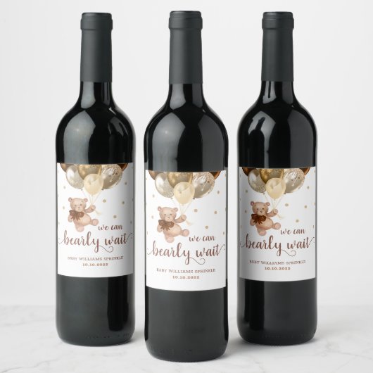 Teddy Bear Barly Wait Baby shower Wine Label Wijn Etiket (Flessen)