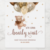 Teddy Bear Barly Wait Baby shower Wine Label Wijn Etiket (Enkel label)