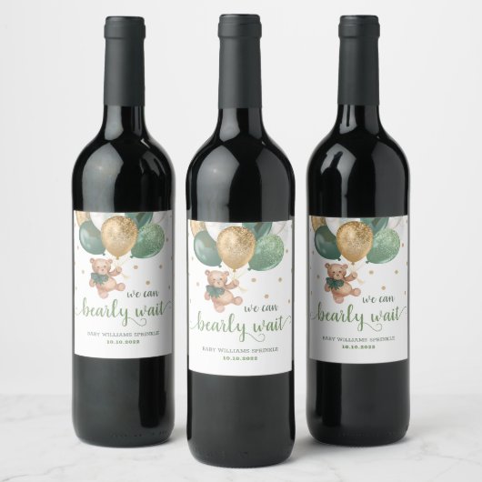 Teddy Bear Barly Wait Baby shower Wine Label Wijn Etiket (Flessen)