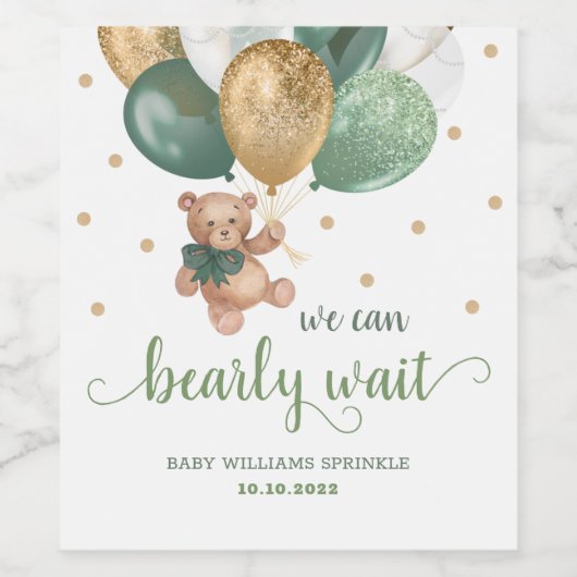 Teddy Bear Barly Wait Baby shower Wine Label Wijn Etiket (Enkel label)
