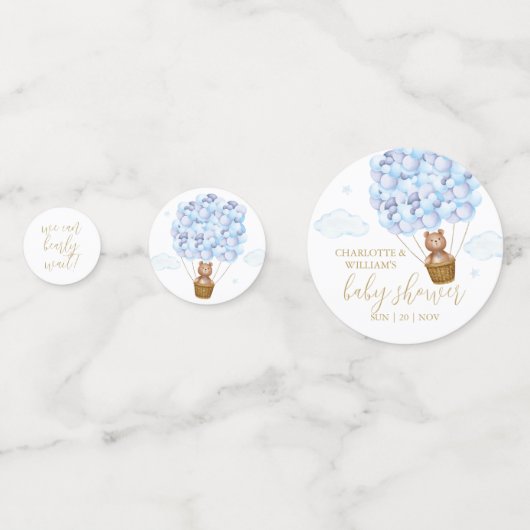 Teddy Bear Barly Wait Blue Boy Baby shower Confetti (Voorkanten)