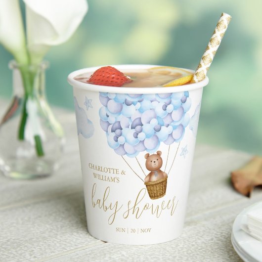 Teddy Bear Barly Wait Blue Boy Baby shower Papieren Bekers