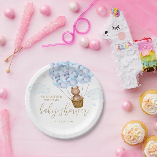 Teddy Bear Barly Wait Blue Boy Baby shower Papieren Bordje (Feest)